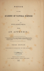 Notice of the Academy of Natural Sciences of Philadelphia: with an appendix