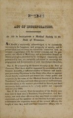 Act of incorporation: an act to incorporate a medical society in the state of Tennessee