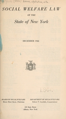 Social welfare law of the State of New York, December 1946