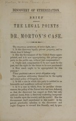 Discovery of etherization: brief embracing the legal points of Dr. Morton's case