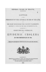 Letter accompanying a report from Dr. Sutherland on epidemic cholera in the metropolis in 1854