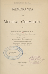 Memoranda on medical chemistry: laboratory manual