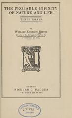The probable infinity of nature and life: three essays