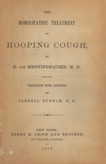 The homoeopathic treatment of hooping cough