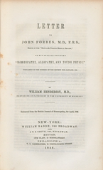Letter to John Forbes ... on his article entitled Homœopathy, allopathy, and "young physic