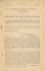 International Sanitary Convention: message from the President of the United States transmitting a convention between the United States and other powers, signed at Paris on January 17, 1913, modifying the International Sanitary Convention of December 3, 1903