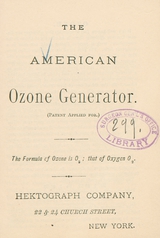 The American ozone generator: (patent applied for)