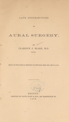 Late contributions to aural surgery