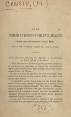 In re nomination of Philip S. Wales pending before the Committee on Naval Affairs