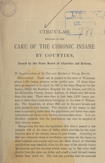 Circular relating to the care of the chronic insane by counties