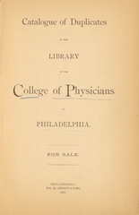 Catalogue of duplicates in the library of the College of Physicians of Philadelphia: for sale