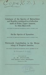 Catalogue of the species of batrachians and reptiles contained in a collection made at Pebas, Upper Amazon, by John Hauxwell: On the species of Iguaninae ; Thirteenth contribution to the herpetology of tropical America