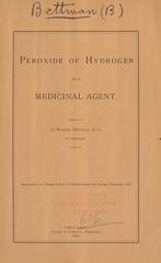 Peroxide of hydrogen as a medicinal agent