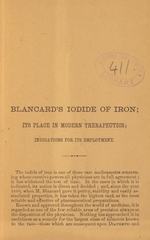 Blancard's iodide of iron: its place in modern therapeutics : indications for its employment