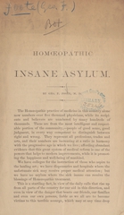 Homoeopathic insane asylum