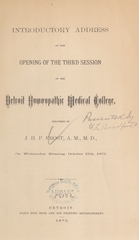 Introductory address at the opening of the third session of the Detroit Homoeopathic Medical College