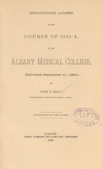 Introductory address of the course of 1883-4, at the Albany Medical College: delivered September 11, 1883