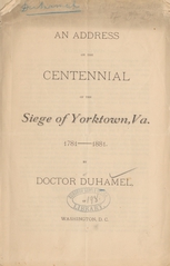 An address on the centennial of the siege of Yorktown, Va., 1781-1881