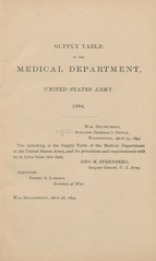 Supply table of the Medical Department, United States Army, 1894