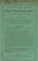 Supplementary letters to the College of Physicians and Surgeons of Louisville