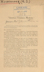 American veterinary medicine: response to a toast at the banquet given to Prof. A. Liautard, at the 25th anniversary of the American Veterinary College, Manhattan Hotel, New York, September 5th, 1899