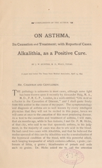 On asthma, its causation and treatment: with reports of cases : alkalithia, as a positive cure