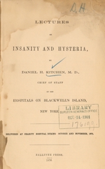 Lectures on insanity and hysteria
