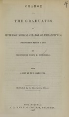 Charge to the graduates of Jefferson Medical College of Philadelphia: delivered March 1, 1857