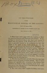 On the function of the Malpighian bodies of the kidney