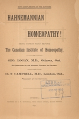 Hahnemannian homoeopathy!: being papers read before the Canadian Institute of Homoeopathy