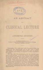 An abstract of a clinical lecture on abdominal surgery