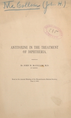 Antitoxine in the treatment of diphtheria
