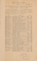 List of physicians registered in the Clerk's office of the County of Erie
