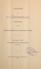 Address by T.C. Mendenhall, president of the American Association for the Advancement of Science: delivered at the Indianapolis meeting, August, 1890