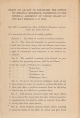 Draft of an act to establish the office of medical examiner, presented to the General Assembly of Rhode Island at the May session, 1883