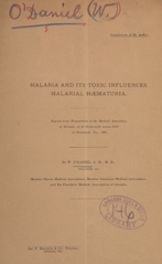 Malaria and its toxic influences, malarial haematuria