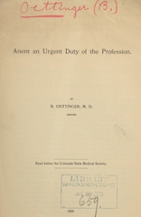 Anent an urgent duty of the profession