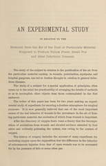 An experimental study in relation to the removal from the air of the dust or particulate material supposed to produce yellow fever, small-pox, and other infectious diseases