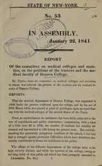 Report of the Committee on Medical Colleges and Societies, on the petitions of the Trustees and Medical Faculty of Geneva College
