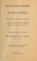 Causes and recent treatment of neurasthenia