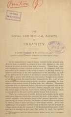 The social and medical aspects of insanity