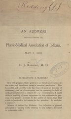 Is medicine a science?: an address delivered before the Physio-Medical Association of Indiana, May 3, 1882