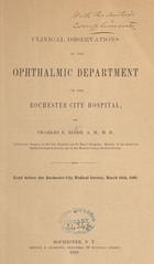 Clinical observations in the ophthalmic department of the Rochester City Hospital