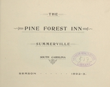 The Pine Forest Inn, Summerville, South Carolina: season 1892-3