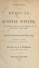 Statement of medical and hospital supplies furnished to the sick and wounded of the United States Army, and moneys expended for the same, at New York, from April 15, 1861, to December 31, 1865