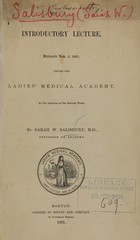 Introductory lecture, delivered Nov. 8, 1860, before the Ladies' Medical Academy, at the opening of the second term