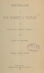 Message of Gov. Robert L. Taylor to the forty-sixth General Assembly of the State of Tennessee