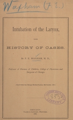 Intubation of the larynx, with history of cases