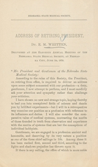 Address of retiring president, Dr. E. M. Whitten: delivered at the eleventh annual meeting of the Nebraska State Medical Society, at Nebraska City, June 3d, 1879