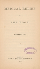 Medical relief to the poor, September, 1877